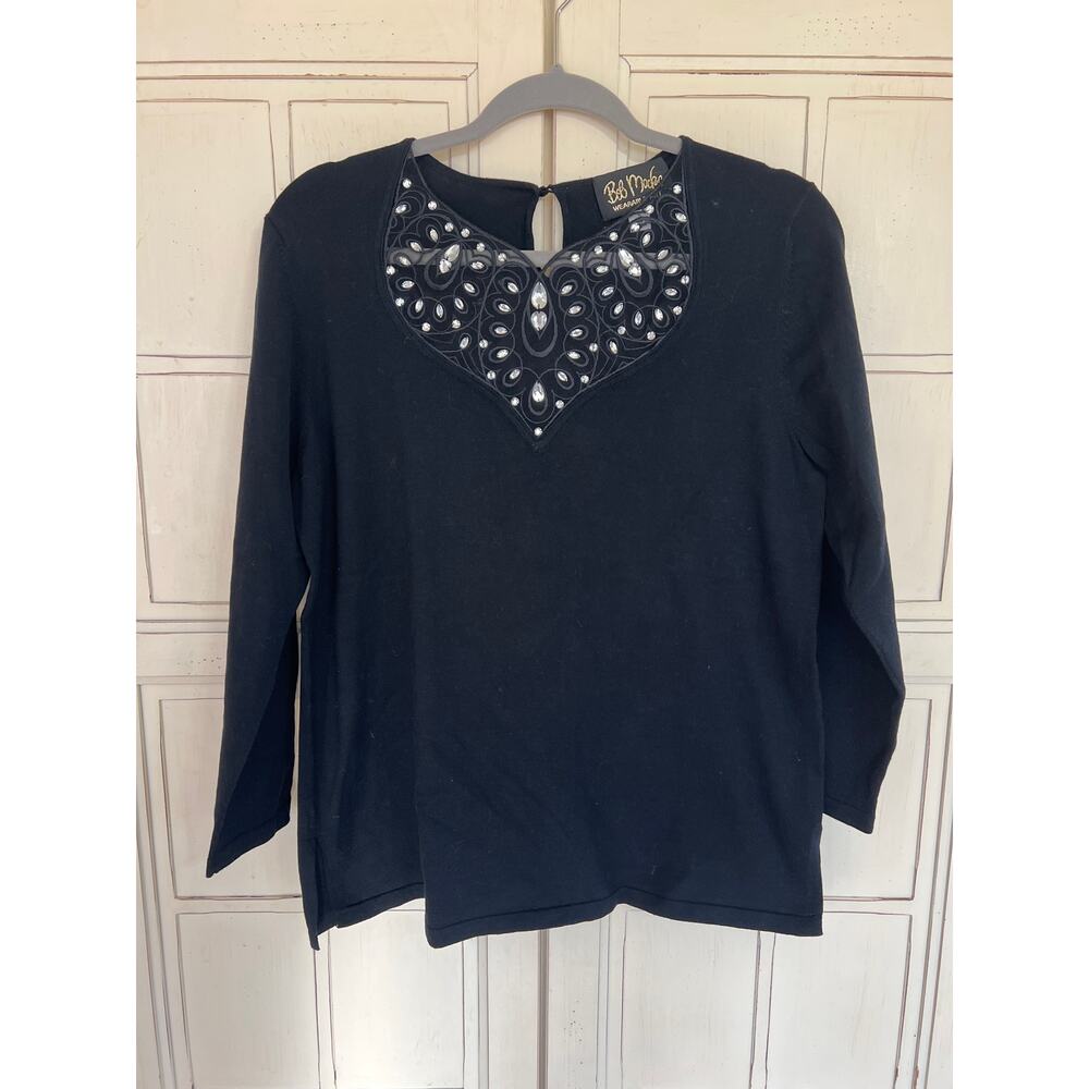 Bob Mackie Wearable Art size small black top wth rhinestones detail